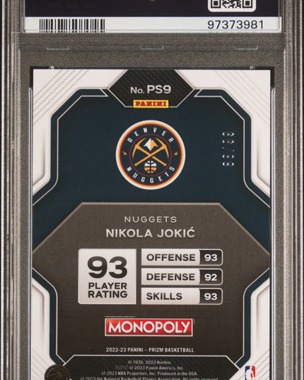 Nikola Jokic #PS9 2022 Panini Prizm Monopoly All-Stars Red Prizm PSA 8