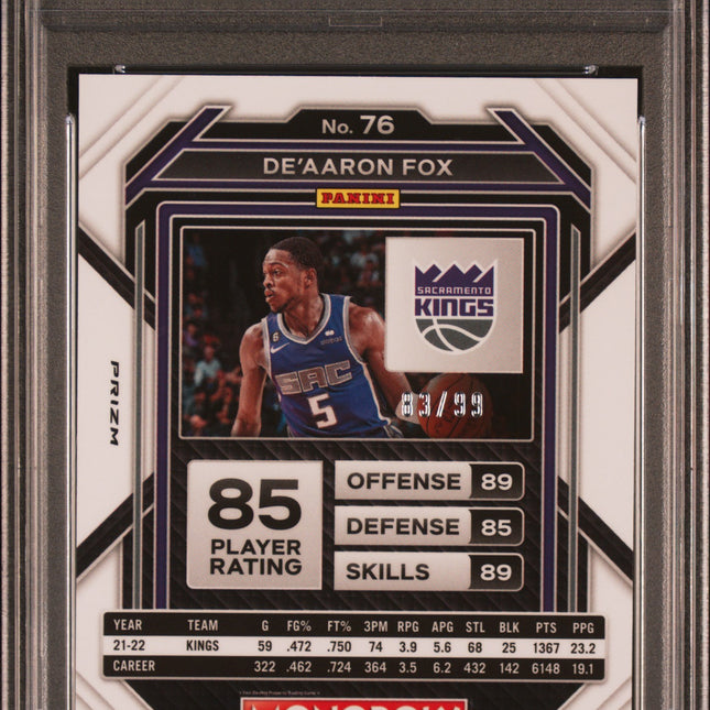 De'Aaron Fox #76 2022 Panini Prizm Monopoly Red Prizm Sacramento Kings PSA 8