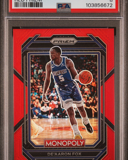 De'Aaron Fox #76 2022 Panini Prizm Monopoly Red Prizm Sacramento Kings PSA 8