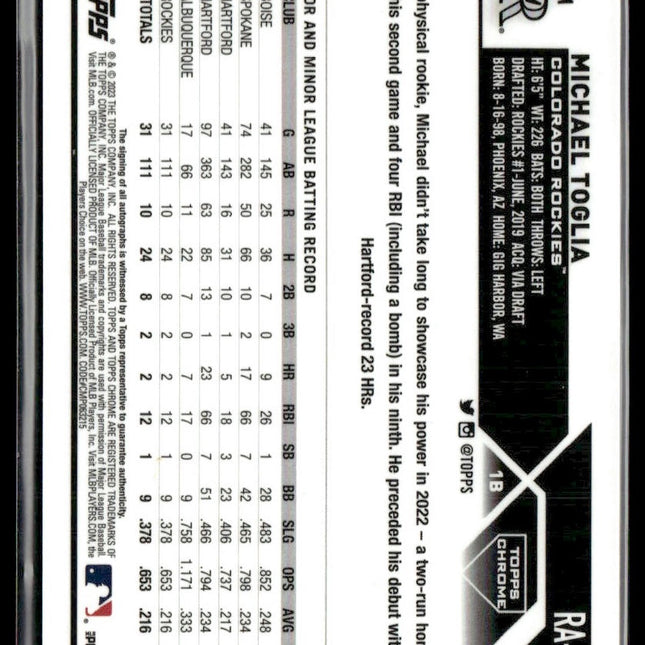 Michael Toglia #RA-MT 2023 Topps Chrome Rookie Auto Purple #/250 Rockies