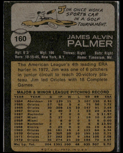 Jim Palmer #160 1973 Topps Baltimore Orioles