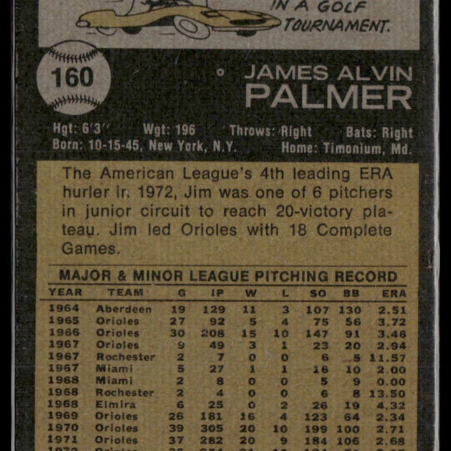 Jim Palmer #160 1973 Topps Baltimore Orioles