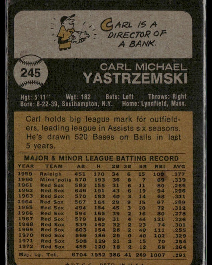 Carl Yastrzemski #245 1973 Topps Boston Red Sox