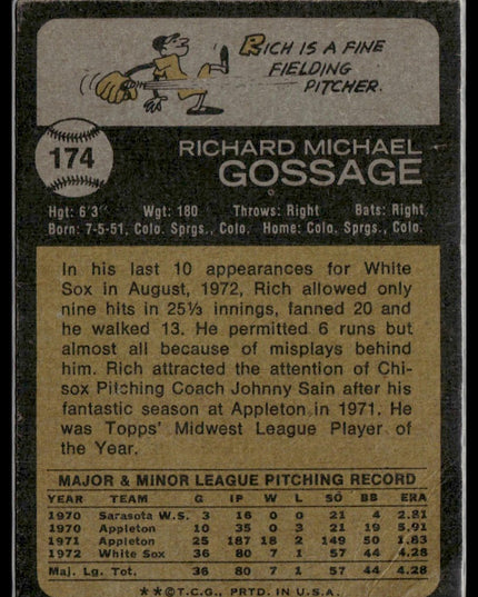 Rich Gossage Rookie #174 1973 Topps Chicago White Sox