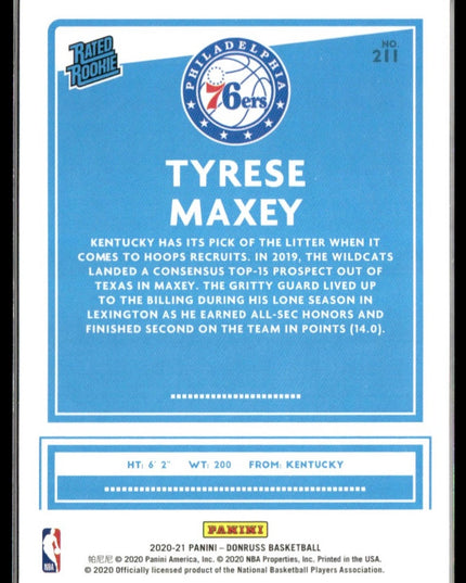 Tyrese Maxey Rookie #211 2020-21 Donruss Philadelphia 76ers
