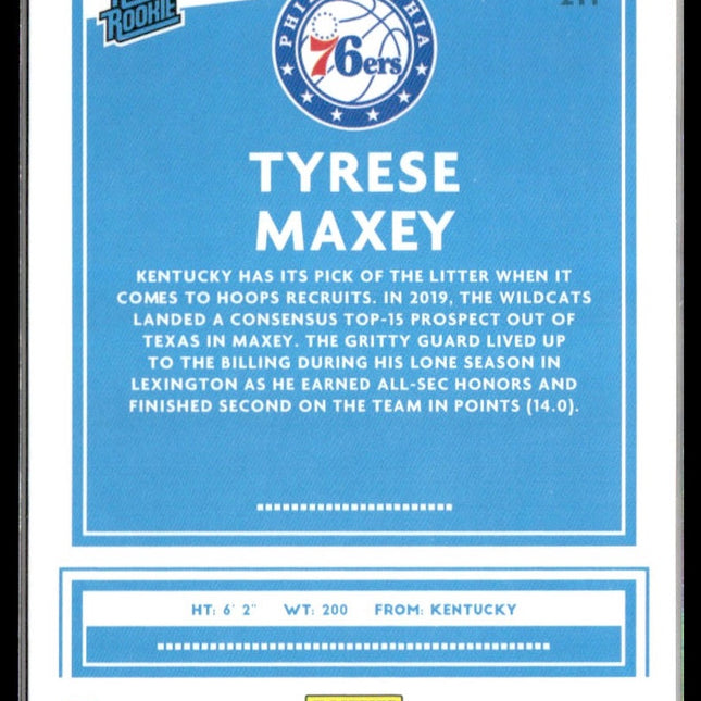 Tyrese Maxey Rookie #211 2020-21 Donruss Philadelphia 76ers