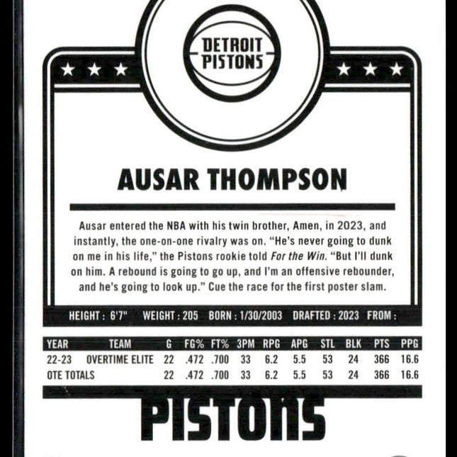 Ausar Thompson #293 2023-24 Hoops Winter Detroit Pistons