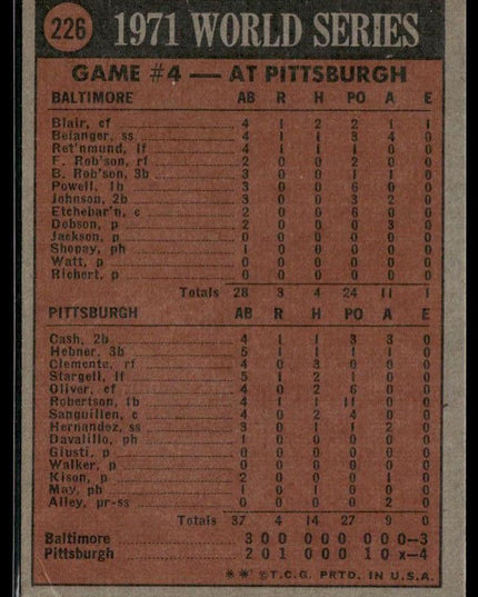 1971 World Series Game No. #226 1972 Topps Pittsburgh Pirates