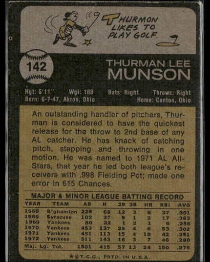 Thurman Munson #142 1973 Topps New York Yankees