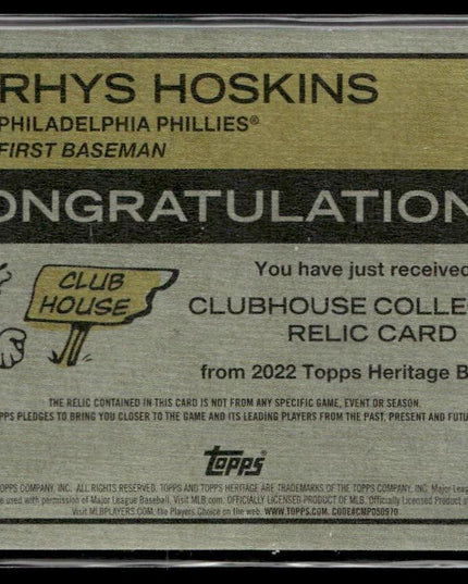 Rhys Hoskins #CC-RH 2022 Topps Heritage Clubhouse Collection Phillies