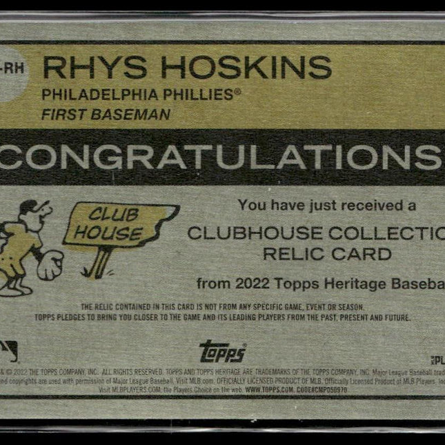 Rhys Hoskins #CC-RH 2022 Topps Heritage Clubhouse Collection Phillies