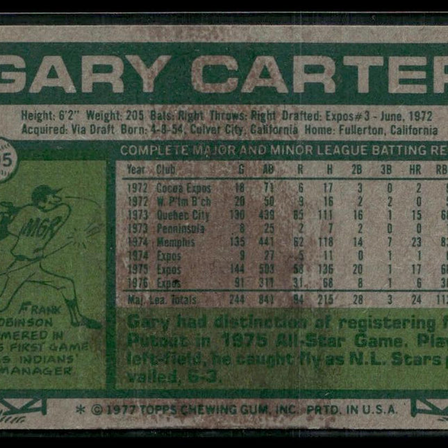 Gary Carter #295 1977 Topps Montreal Expos