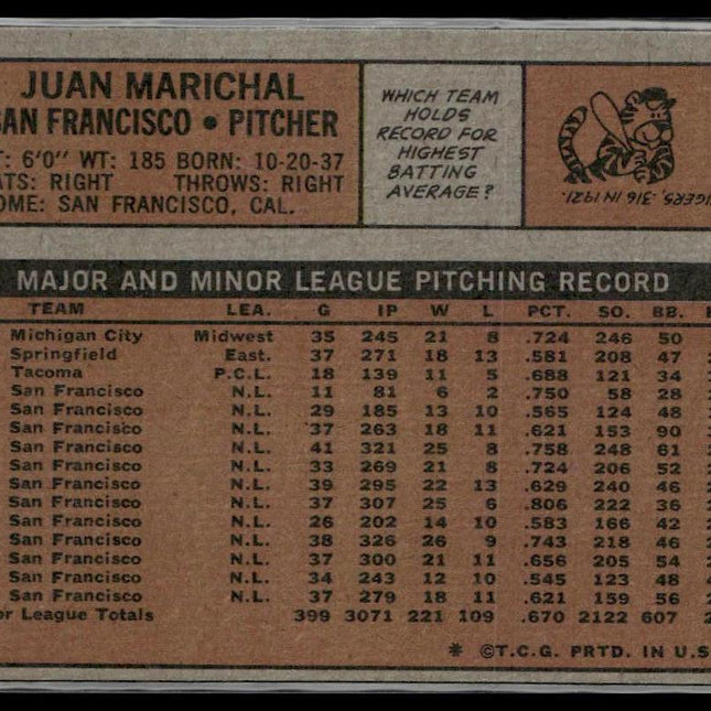 Juan Marichal #567 1972 Topps San Francisco Giants
