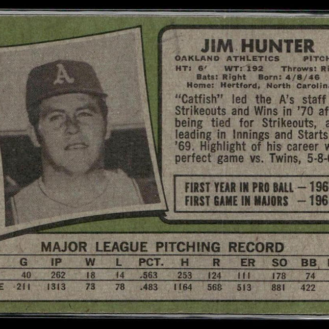 Jim Hunter #45 1971 Topps Oakland Athletics