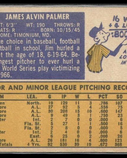 Jim Palmer #449 1970 Topps Baltimore Orioles