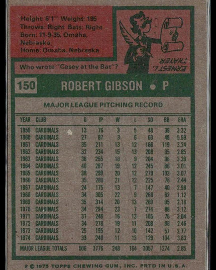 Bob Gibson #150 1975 Topps St. Louis Cardinals