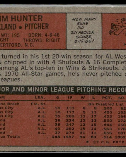 Jim Hunter #330 1972 Topps Oakland Athletics