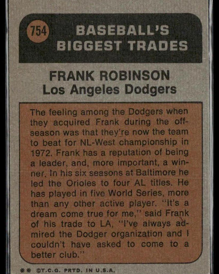Frank Robinson #754 1972 Topps Los Angeles Dodgers