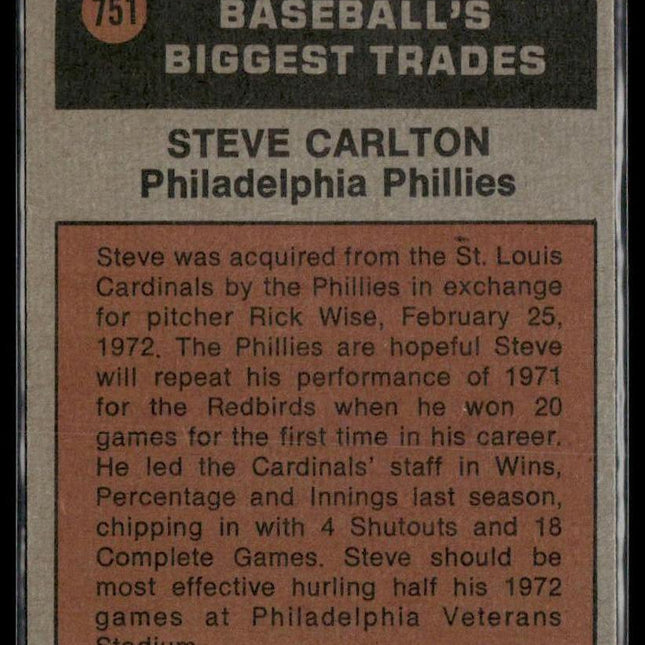 Steve Carlton #751 1972 Topps Philadelphia Phillies