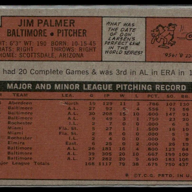Jim Palmer #270 1972 Topps Baltimore Orioles