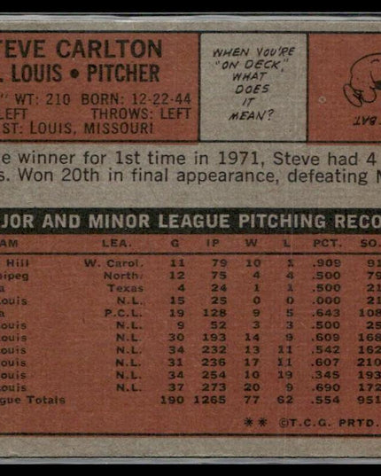 Steve Carlton #420 1972 Topps St. Louis Cardinals