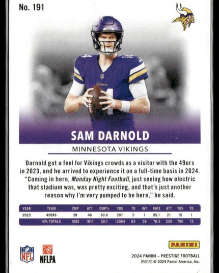 Sam Darnold #191 2024 Panini Prestige Xtra Points Pink #/25 Minnesota Vikings