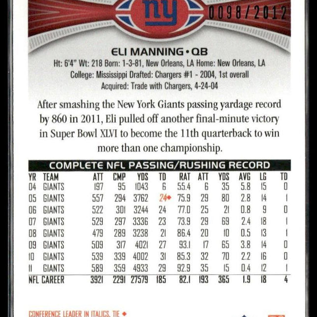 Eli Manning #300 2012 Topps Gold #/2012 New York Giants