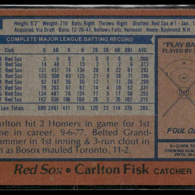 Carlton Fisk #270 1978 Topps Boston Red Sox