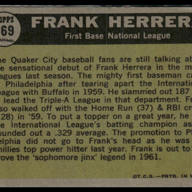Frank Herrera #569 1961 Topps Philadelphia Phillies