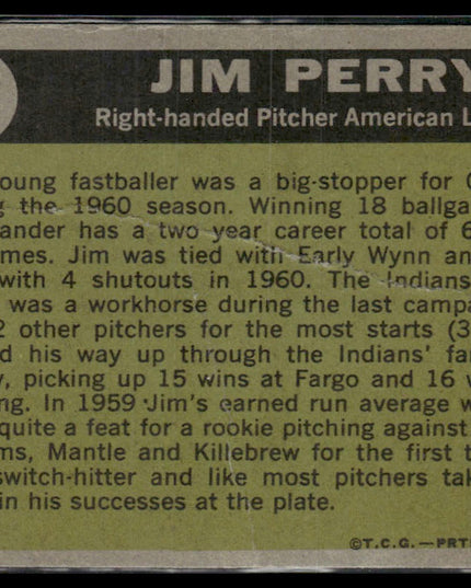 Jim Perry #584 1961 Topps Cleveland Indians