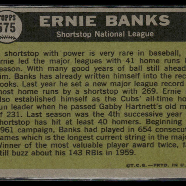 Ernie Banks #575 1961 Topps Chicago Cubs