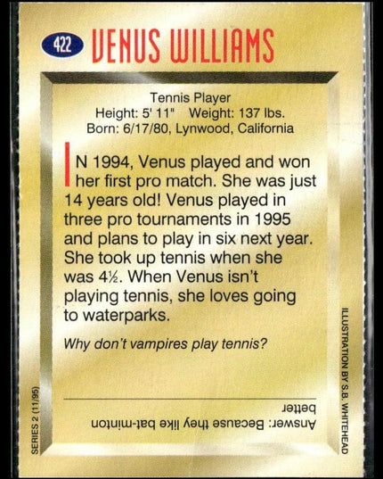 Venus Williams #422 1995 Sports Illustrated for Kids