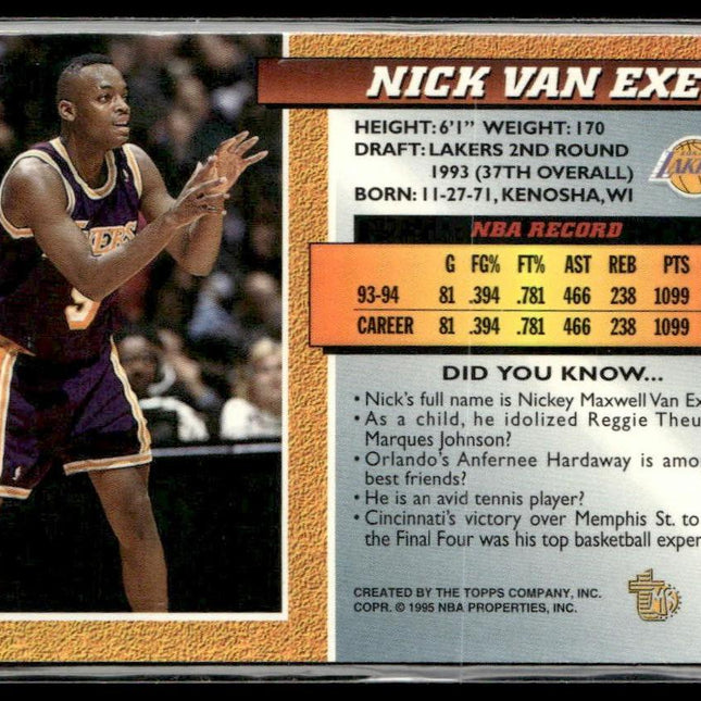 Nick Van Exel #48 1994-95 Topps Embossed Los Angeles Lakers