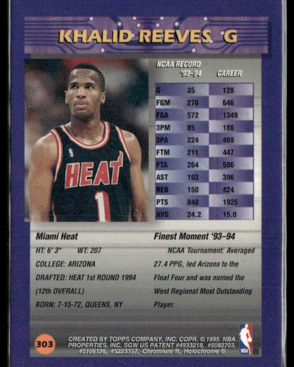 Khalid Reeves Rookie #303 1994-95 Finest Miami Heat
