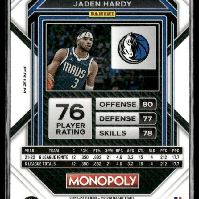 Jaden Hardy #21 2022-23 Panini Prizm Monopoly Free Parking Dallas Mavericks