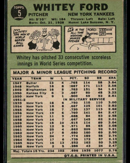 Whitey Ford #5 1967 Topps New York Yankees