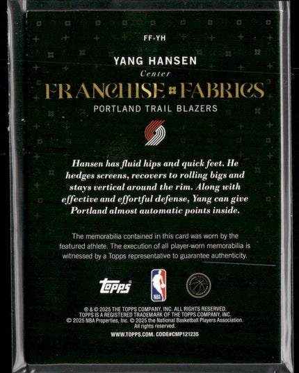 Yang Hansen #FF-YH 2025-26 Topps Franchise Fabrics Holo Foil Trail Blazers