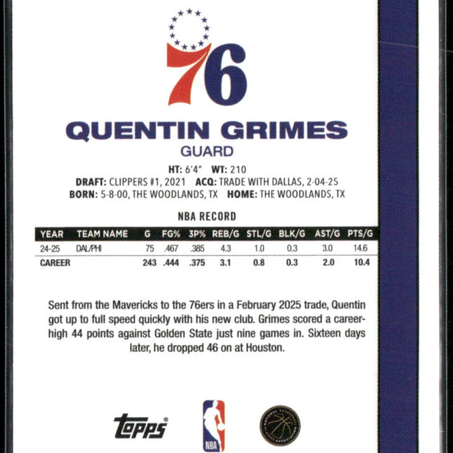 Quentin Grimes #80BK-46 2025-26 Topps 1980-81 Topps Basketball 76ers