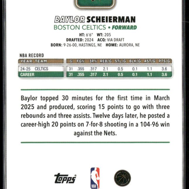 Baylor Scheierman #5 2025-26 Topps Pink Holo Foil Boston Celtics