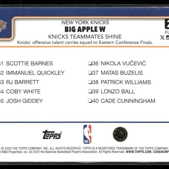 Jalen Brunson #274 2025-26 Topps Rainbow Foilboard New York Knicks