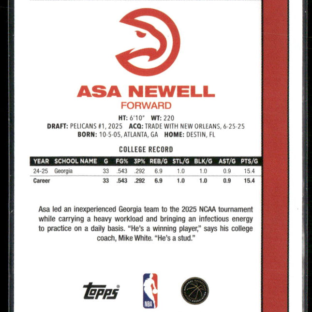 Asa Newell #80BK-69 2025-26 Topps 1980-81 Topps Basketball Atlanta Hawks