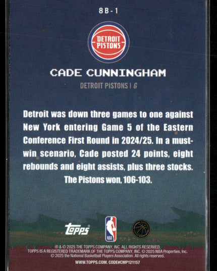 Cade Cunningham #8B-1 2025-26 Topps 8-Bit Ballers Detroit Pistons