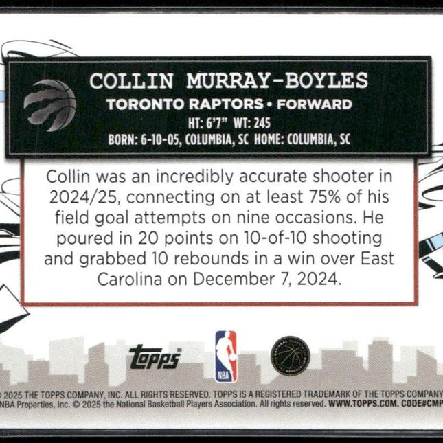 Collin Murray-Boyles #CC-9 2025-26 Topps Clutch City Prospects Toronto Raptors