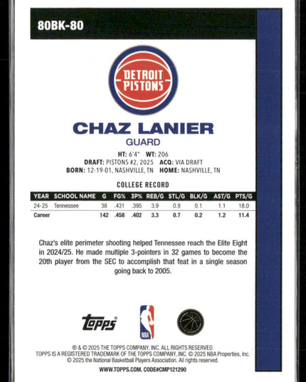 Chaz Lanier #80BK-80 2025-26 Topps 1980-81 Topps Basketball Detroit Pistons