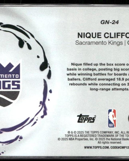 Nique Clifford #GN-24 2025-26 Topps Generation Now Sacramento Kings