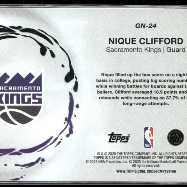 Nique Clifford #GN-24 2025-26 Topps Generation Now Sacramento Kings