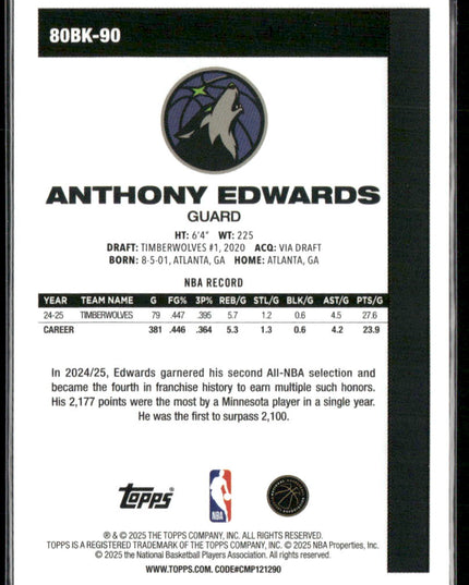 Anthony Edwards #80BK-90 2025-26 Topps 1980-81 Topps Basketball Minnesota Timberwolves