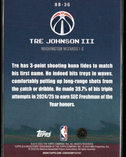 Tre Johnson III #8B-36 2025-26 Topps 8-Bit Ballers Washington Wizards