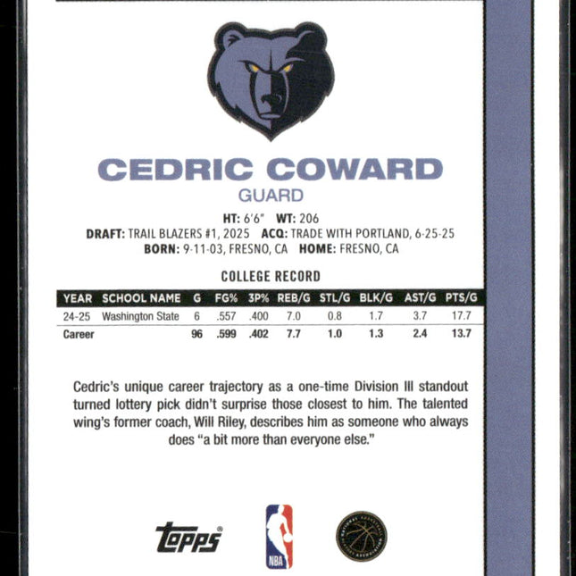 Cedric Coward #80BK-58 2025-26 Topps 1980-81 Topps Basketball Memphis Grizzlies