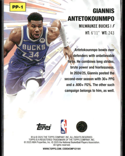 Giannis Antetokounmpo #PP-1 2025-26 Topps Power Players Milwaukee Bucks